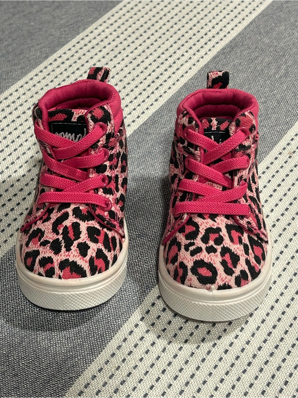 oomphies Pink and Black Leopard-Print High-Top Sneakers Size 5
